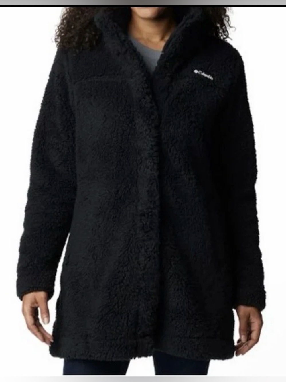 Columbia Women’s Sherpa Fleece Jacket Snap Front Caot Long Black Size: S, NWT